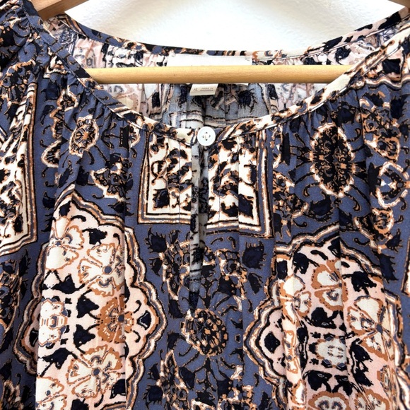 Loft Outlet Floral Medallion Popover Peasant Blouse Boho Blue Gray XL - Picture 5 of 11